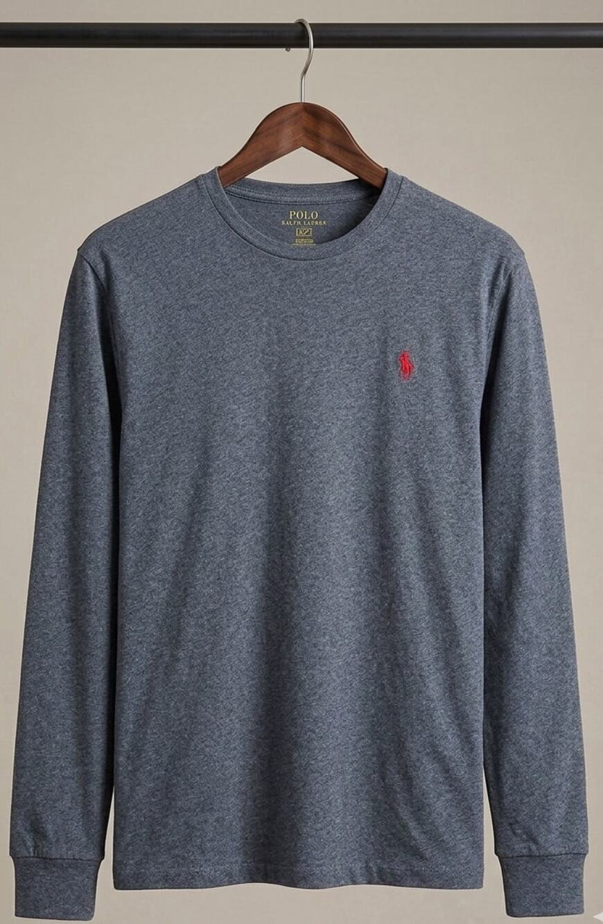 Polo Ralph Lauren Long Sleeve T-Shirt Charcoal Grey Red Pony Men's Size S SMALL